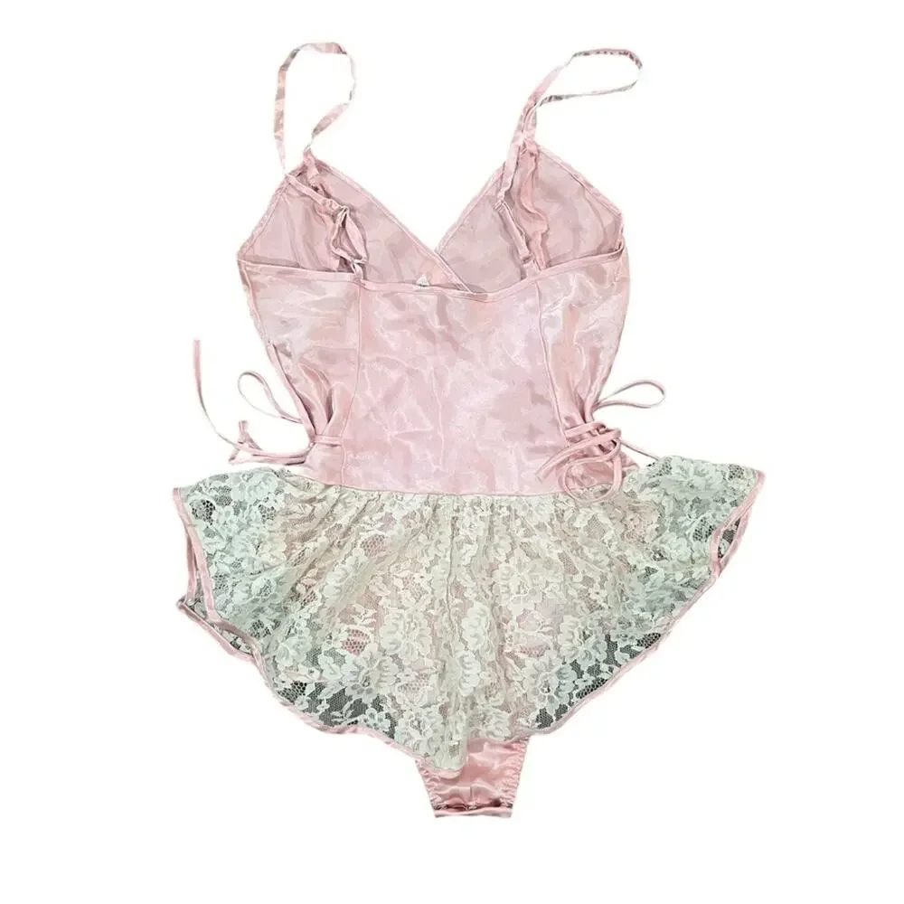 Vintage Victoria's Secret Gold Label Teddy Size P Pink Polyester Lace Lingerie